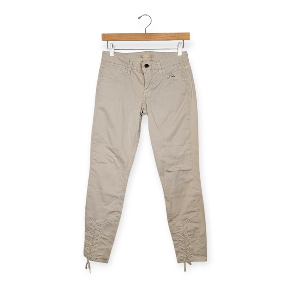 Vince Beige Putty Wash Whipped Skinny Lace Up Ankle Pants Size 26